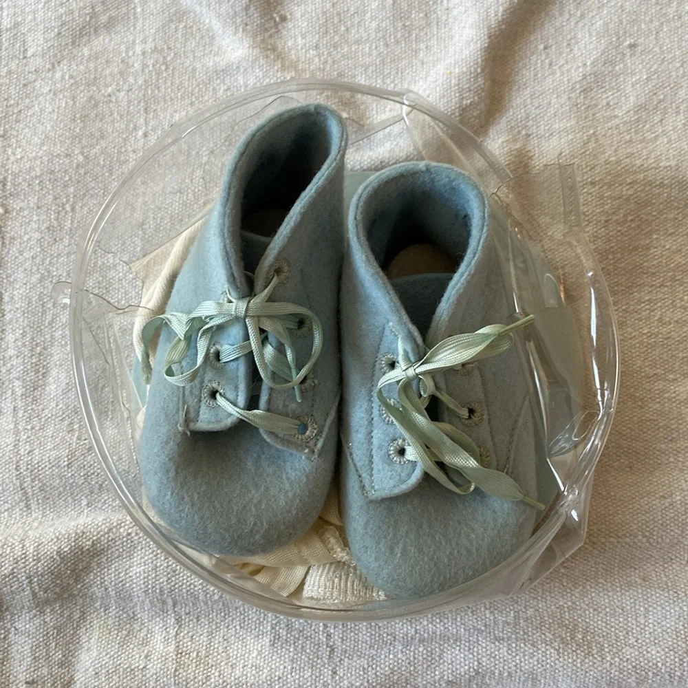 WOOL VINTAGE Shoes Booties Baby Deer Walker Slippers Felt Blue